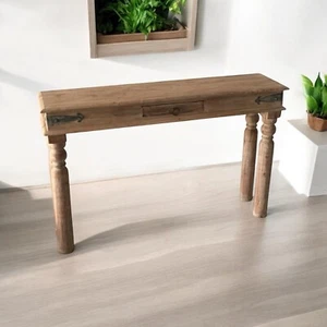 120cm Stunning Solid Wood Hall Console Table - Metal Corners with Wood for Home - Picture 1 of 7