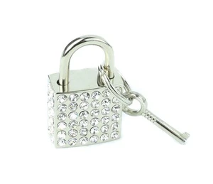Crystal Rhinestone Square Mini Padlock With Key - Picture 1 of 1