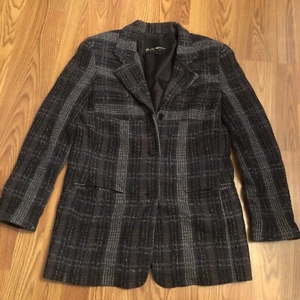 YANSI FUGEL Plaid Checked Wool LS Textured Three Button Suit Jacket Blazer Sz 10 - Picture 1 of 11