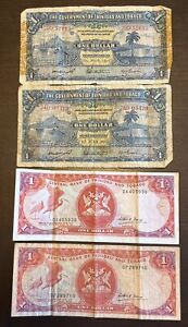 1948 1979 $1 Trinidad & Tobago 4 Banknotes