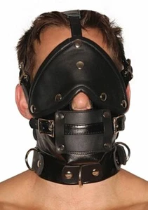 100 % ECHTLEDER GESICHT MASKE KAPUZE mit ABNEHMBAREM MUND KNEBEL & AUGENSTÜCK - Bild 1 von 5