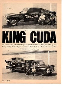 1969 HEMI-CUDA FUNNY CAR / BRUCE HICKS  ~  ORIGINAL 3-PAGE ARTICLE / AD - Picture 1 of 2