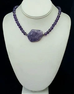 Collar Artesanal Púrpura Encaje Loco Ágata Amatista Plata 925 Hecho a Mano EE. UU. - Imagen 1 de 3