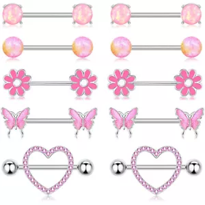 1 Pair Pink Flower Stainless Steel Nipple Piercing Bra Body Shield Bar Jewellery - Picture 1 of 12