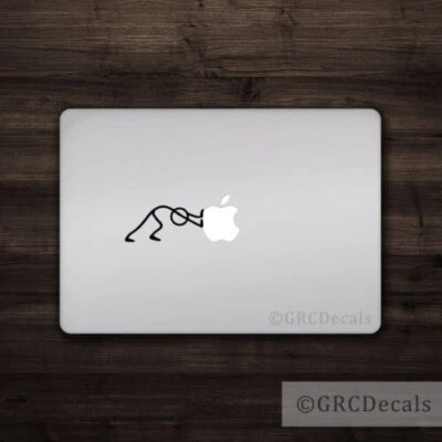Stick Figure Pushing - Mac Apple Logo Cover Laptop Vinyl Decal Sticker Macbook - Image 1 of 2