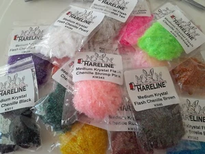 Hareline Medium Krystal Flash Chenille 17 Colors Same Day Flat Combined Shipping - Picture 1 of 23