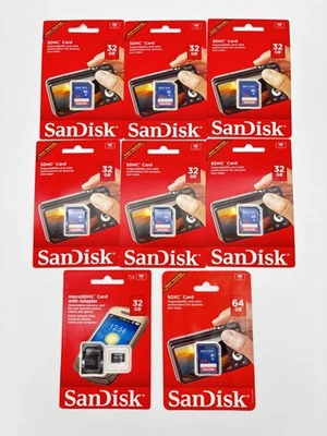 (8 pk) New SANDISK SD Card Lot - 6 SDHC 32GB, 1 SDXC 64GB, & 1 Micro SDHC 32GB - Image 1 of 4