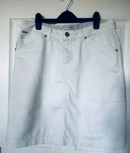 Per Una White Cotton Blend Soft Denim Knee Length Skirt Size 12 - Picture 1 of 4