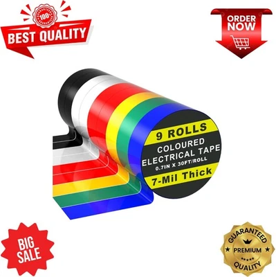 GIWIEMI 9 Rolls Coloured Electrical Tape - Professional White Black Red Multicolor