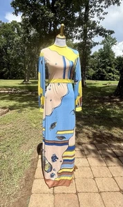 1960s Paganne by Gene Berk Psychedelic Mod Maxi Dress Designer Size 10 - Picture 1 of 17