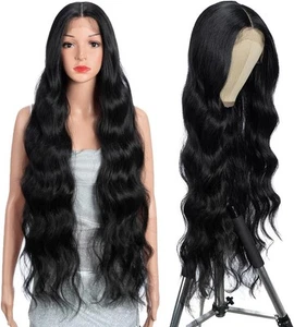 Peluca larga Style Icon onda negra frontal de encaje sintético para mujer 36" 1B - Imagen 1 de 8