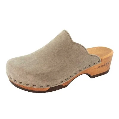 Woody Emma Damen Clog Sand (Grau) mit biegsamer Holzsohle Gr. 41 oder 42 - Bild 1 von 2