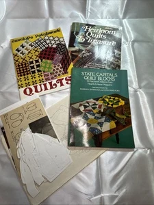 LOT OF 3 VINTAGE QUILTING BOOKS PLUS PATTERN TRACES AND CUTOUTS - Picture 1 of 12