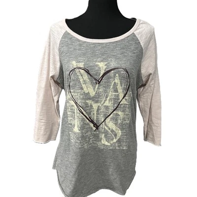 VANS Women’s Gray Pink Heart Long Sleeve Raglan Graphic Tee-Size XL - Image 1 of 4