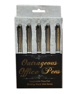 Outrageous Office Pens Set – 5 Funny Adult Novelty Gag Pens with Rude Sayings - Picture 1 of 2