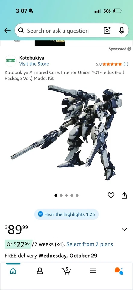 Armored Core Interior Union Y01-TELLUS Full Package Ver. Model kit Kotobukiya - Imagem 1 de 1