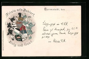 Präge-AK Darmstadt, Frisia sei´s Panier, Studentenwappen - Picture 1 of 2