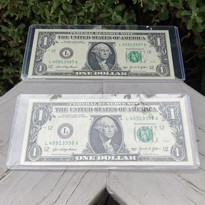 2021 - $1 Dollar Federal Bank Note Sequential Serial Note Pair Uncirculated - Image 1 of 4