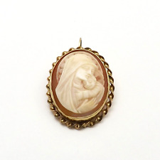 LS Peterson 12K Gold Filled Madonna Mother Child Cameo Brooch Pin Pendant