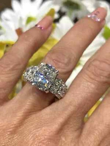 4.30 CT Cushion Simulated Diamond Wedding Engagement Ring 14k White Gold Plated - Picture 1 of 5