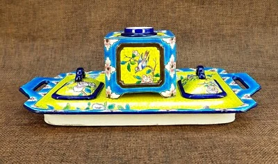 Magnifique Rare Ancien Ecritoire, Encrier Emaux de Longwy 19ème  - Photo 1/4