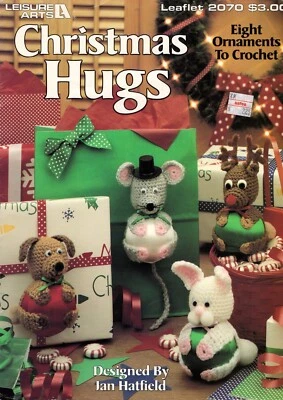ABRAZOS DE NAVIDAD 8 adornos de animales para ganchillo folleto 2070 Jan Hatfield usado en muy buena condición Foto 1 de 2
