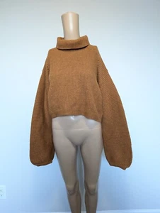 Maglione AMUR marrone lana di agnello girocollo crop maniche lunghe larghe taglia S - Foto 1 di 10