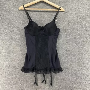 New Unbranded Black Bustier Lingerie Floral Lace S Small Underwired Opaque - Picture 1 of 5