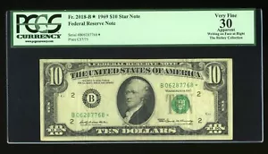 DBR 1969 $10 FRN New York STAR Fr. 2018-B* PCGS App 30 Serial B06287768* - Picture 1 of 2