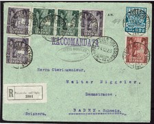 1923Raccomandata con Marcia su Roma  10x2, 30cx3, 50c, 1 lira per la Svizzera