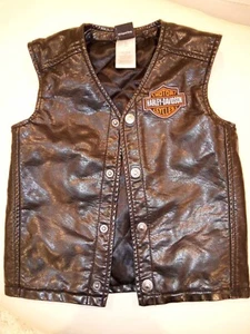 Harley Davidson Vest Boys Girls Kids Black Faux Leather Snap Embroidered sz 4/5 - Picture 1 of 2