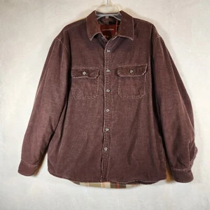 Covington Heavy Fleece Lined Corduroy Shacket Mens Sz M Brown Plaid Button Down - Picture 1 of 9