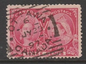 Canada OTTAWA ONT Squared Circle Queen Victoria 3c Jubilee 1897 TM 6 BULLSEYE - Picture 1 of 1