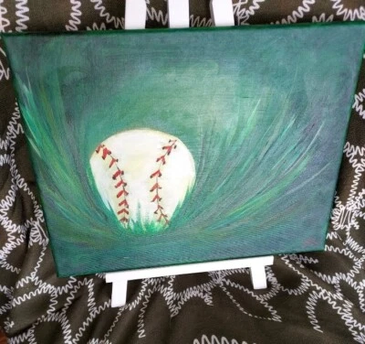 Pintura 9x12 grama beisebol acrílico lona esticada OOAK esportes pai  - Imagem 1 de 4