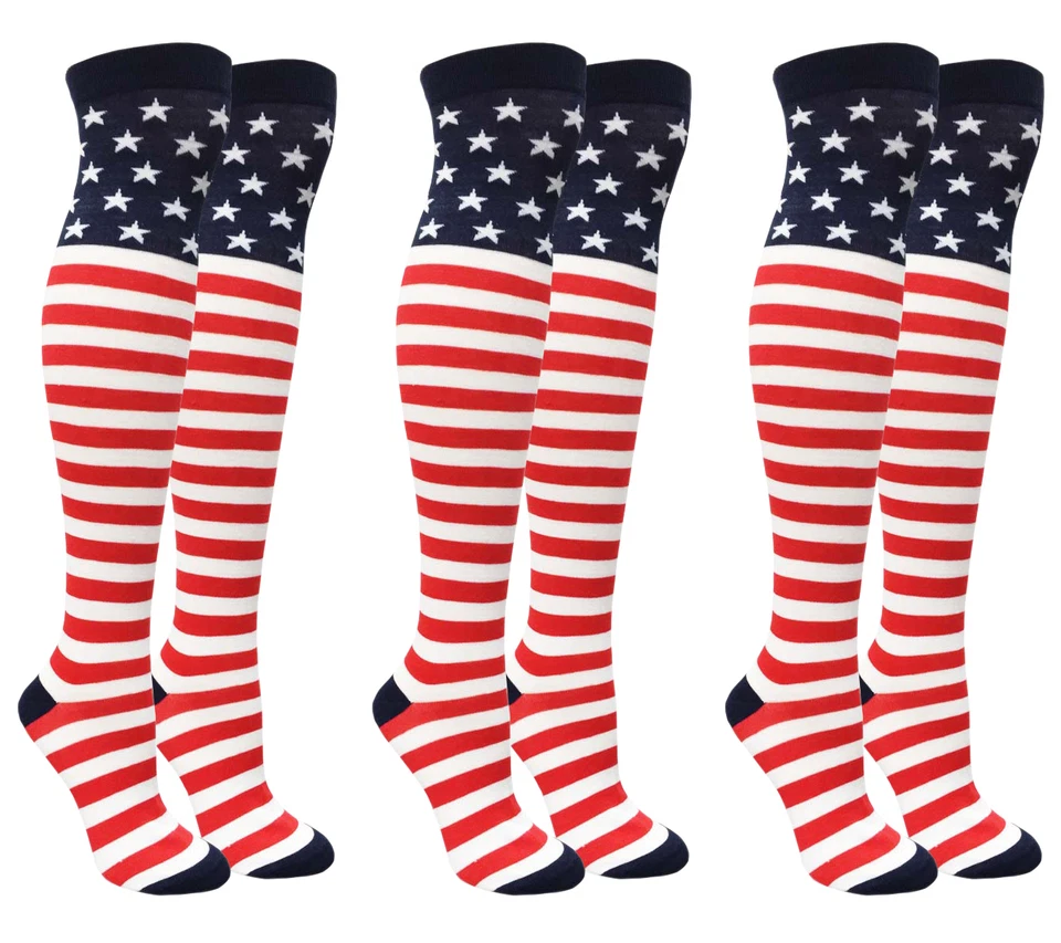 Meias de coxa alta estrelas e listras bandeira americana EUA - Imagem 1 de 1