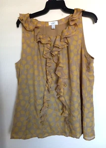 Blusa senza maniche a pois giallo marrone chiaro loft con volant taglia XL - Foto 1 di 3
