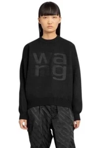 Alexander Wang Debossed Logo Crew Neck Jumper Sweater Pullover XS Black - Picture 1 of 24