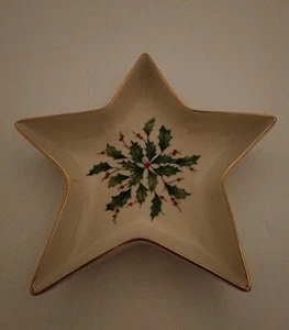 Lenox Holiday Star Candy Dish Dimension Collection Holly Berry Trimmed 24kt Gold - Picture 1 of 7