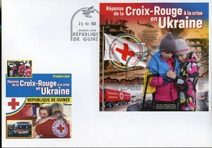 GUINEA 2022 RED CROSS RESPONSE TO THE WAR IN UKRAINE SOUVENIR SHEET FDC - Picture 1 of 1