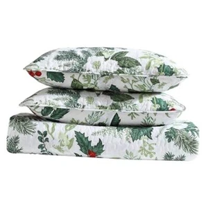 Lightweight Holiday Quilt Bedding Set Green Full/Queen Green, White, Red - Picture 1 of 5