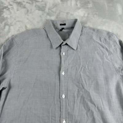 Stile Benetton Shirt Mens Medium Navy White Mini Plaid Gauzy Button Up Business — 第 1/4 张图片