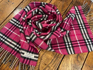 Hot Pink BURBERRY Nova Check 100% Lambs Wool Winter Neck Scarf 58x12 - Picture 1 of 10