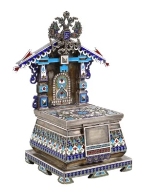 ANTIGUO TRONO DE SAL ESMALTE CLOISONNE PLATA DORADA RUSA Foto 1 de 4