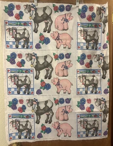 Daisy Kingdom Farm Cow Pig Panel Fabric 9 Panels 1993 VTG Uncut Laurie Design - Picture 1 of 6