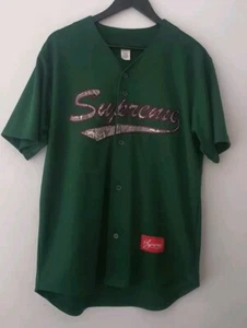 Maglietta Baseball SS17 Supreme Snake Script Logo M Verde Top - Foto 1 di 8