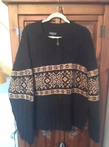 Suéter de Colección Lands End Gris y Tostado Copo de Nieve 1/4 Cremallera 100% Lana Para Hombres XL 46-48 - Imagen 1 de 9