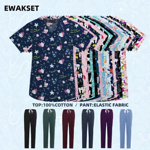 Woman man Medical Scrub Surgical Uniform Cotton Tops Elastic Pants Dentist Sets - Picture 1 of 20