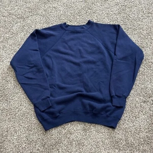 VTG 80s Hanes Blank Navy Sweatshirt Crew Neck Black Box Tag Mens L Tall 21x25 - Picture 1 of 3