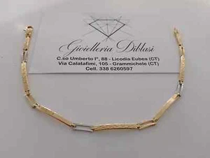 18K YELLOW WHITE GOLD MAN SEMI RIGID THIN BRACELET ALTERNATE 2/3mm PLATES, 8.3" - Picture 1 of 9