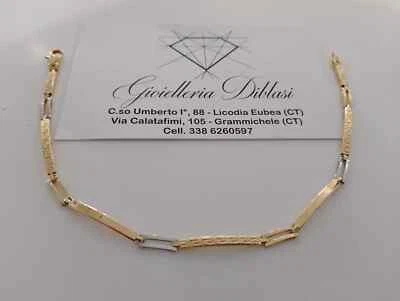 18K YELLOW WHITE GOLD MAN SEMI RIGID THIN BRACELET ALTERNATE 2/3mm PLATES, 8.3" - Image 1 of 4